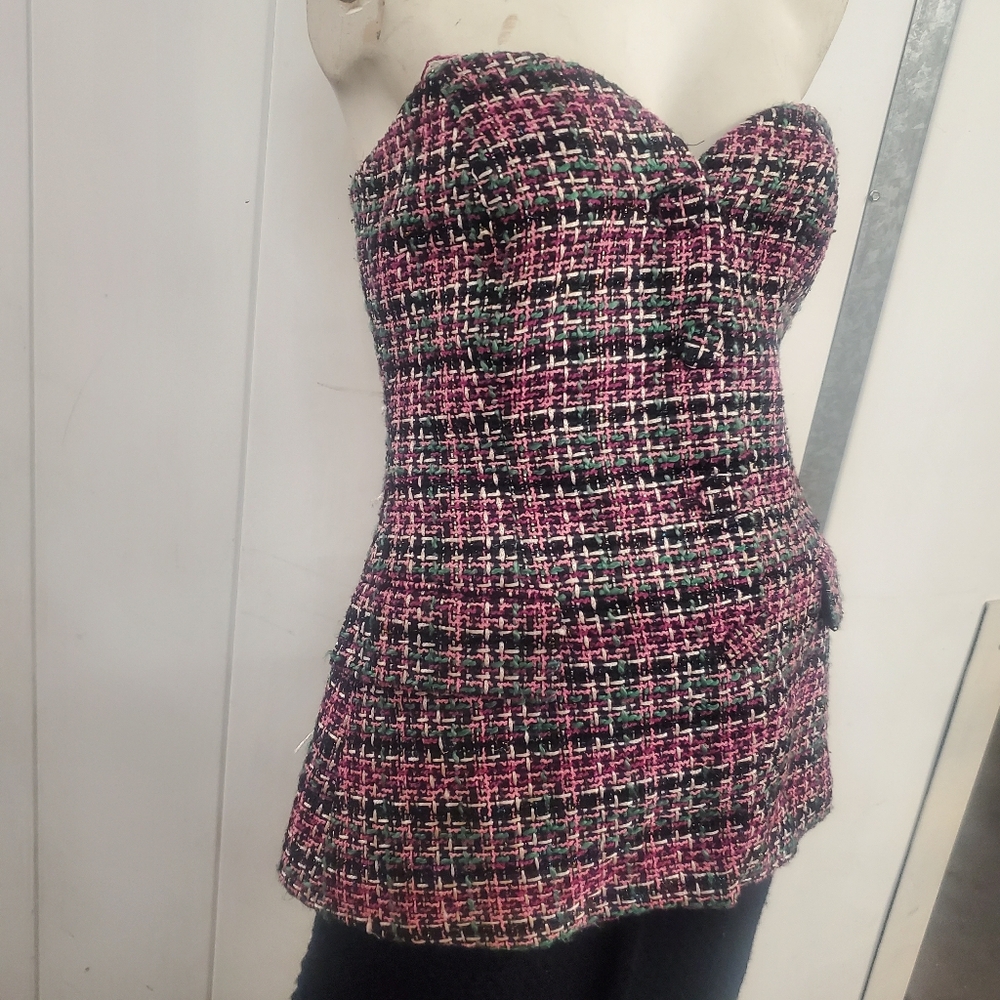 Zara tweed Corset Long Strapless Vest top Pink Purple Size M